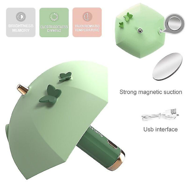 Söpö sateenvarjo yövalo magneettiset seinävalot Yöpöytälamppu Usb-latauspöytälamppu opiskeluun, kotitoimistoon, keittiöön（Sateenvarjon muoto, vihreä）