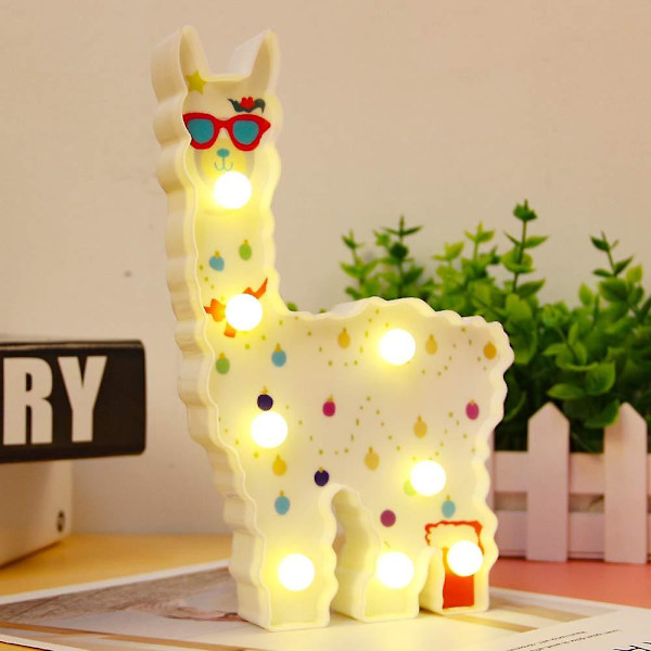 Alpaca-legetøj LED-natbelysning Børnevægdekoration til hylde Stue, soveværelse, hjemmegav Llama-lampe (batteridrevet)