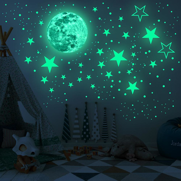 Realistic 3D Glow in The Dark Stickers, 435pcs Luminous Dots Stars and Moon DIY Wall Stickers for Ceiling Or Walls, Glow Brighter and Longer Perfect f