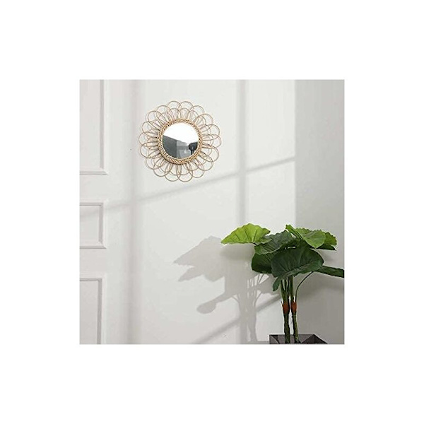 Rattan Hängande Spegel - Boho Spegel Väggdekor - Spegel för Lägenhet Vardagsrum Sovrum Modern Heminredning