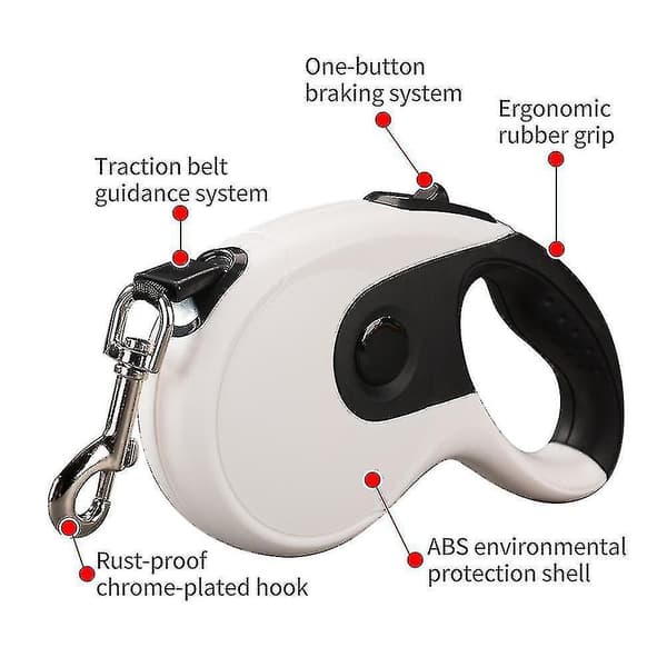 5m Retractable Dog Leashes Automatic Adjustable Extending Nylon Dogs Leash Rope For Puppy(white) F
