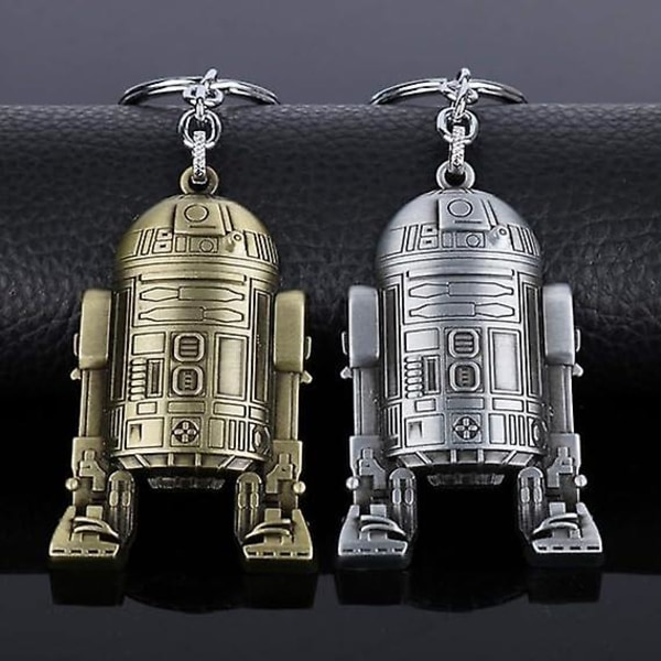Star Wars R2-D2 nøkkelring i børstet sølv med robotgravering