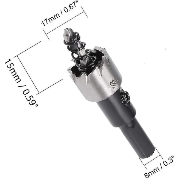 2 stk. HSS hulsave sæt til metal, 17mm hulsave i højhastigheds stål, skæresæt til hulsave, bor, åbnere, skæreværktøjer, sølv sort