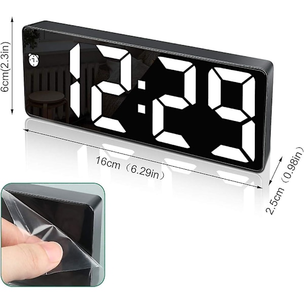 Digital väckarklocka, stor LED-display, spegelklocka med snooze-funktion och brig