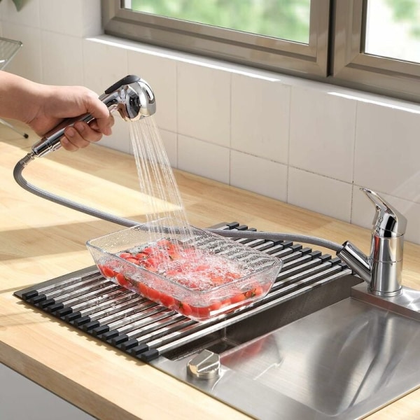 CECIPA Köksblandare Diskbänksblandare med utdragbar spray 2 munstycken att välja mellan i förkromad koppar Kallt och varmt vatten