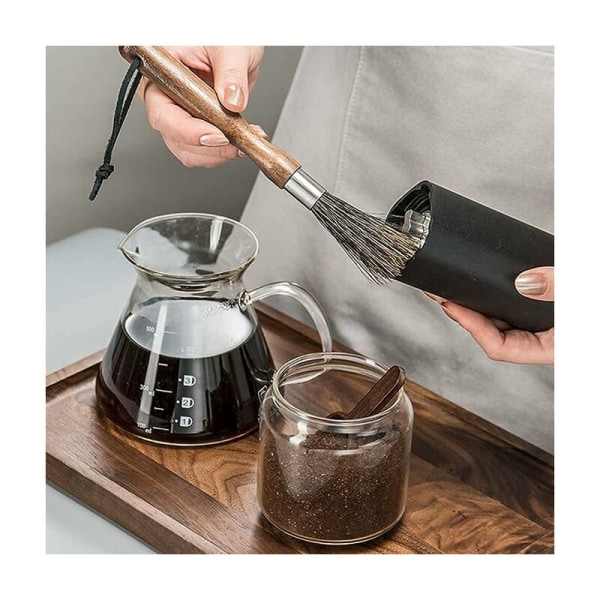Kaffekvarn rengöringsborste, rengöringsborste för espressomaskin, handtag för naturligt vildsvinsborst med snör, Barista hemköks kaffeverktyg
