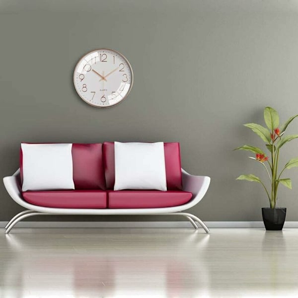 MODOU 12 tum tyst väggklocka vardagsrum kök modern design väggklockor 30cm kvartsklocka hängande väggklocka (vit-rosguld).