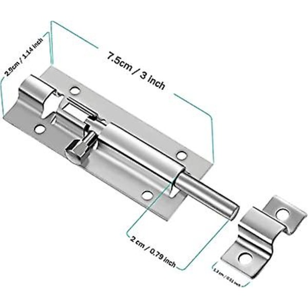 1 pakkaus Ovi Turvallisuus Liukusala Lukko Sylinteri Pultti Lukko Liukuovi Pultti Ruostumaton Teräs Liukuovi Lukko Ruuveilla Kotiin Pihalle Puutarhaan, 3 Tuumaa (S