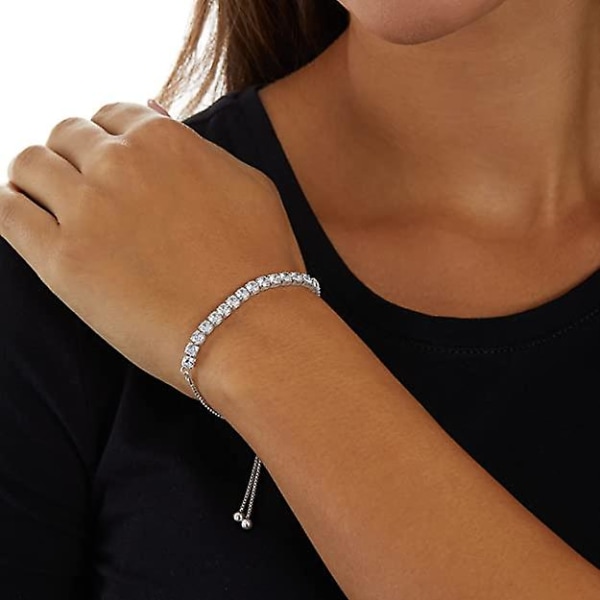 14k Guldpläterat eller Sterling Silver Justerbart River Armband med Kubisk Zirkonia 9.5\"