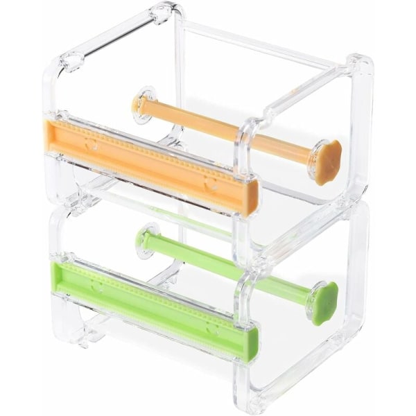 2-pack transparent Multi Washi tejpdispenser, tejpavskärare, tejprullehållare (utan maskeringstejp) (gul/grön) MODOU