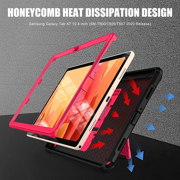 Blank og skinnende overflade etui til Samsung Tab A7 10,4 tommer med justerbart stativ, bikagedesign til varmeafledning, fuld beskyttelse