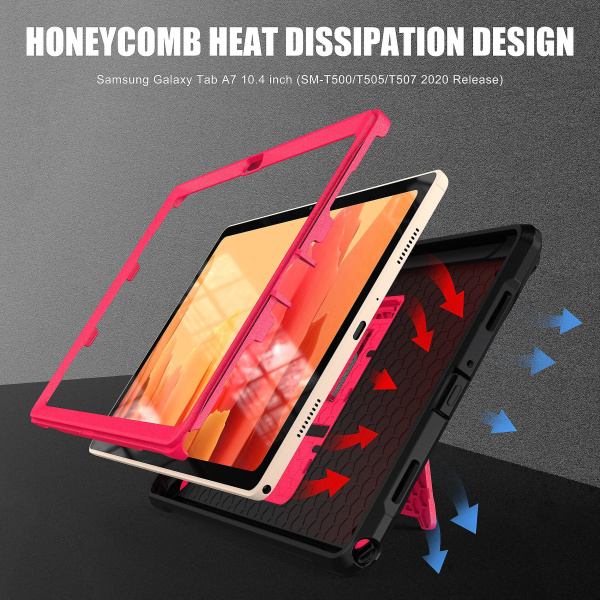 Blank overflate deksel for Samsung Tab A7 10,4 tommer med justerbart stativ, bikakedesign for varmeavledning, full beskyttelse deksel