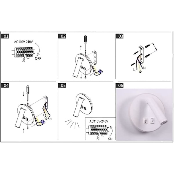 Sengelampe LED væglampe med afbryder sort 3w+9w (rund hvid)