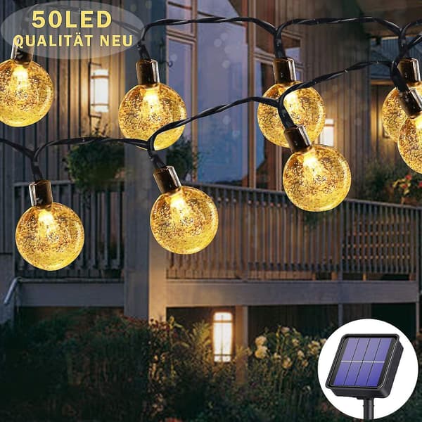 Solcellelyskjede 50 LED 7m 8 Solmoduser, Vanntett
