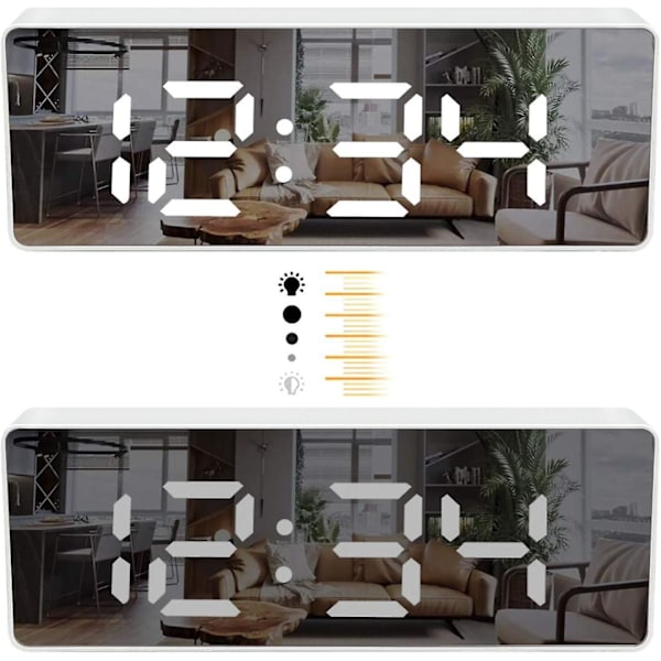 Spegelsalarmklocka, digitala sängklockor med datum/temperatur 6,5 tum LED