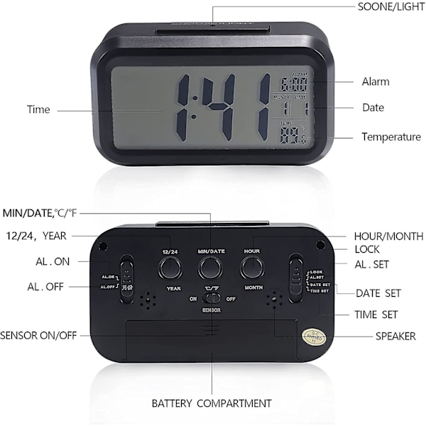 Alarmklokke Digital Klokke Student Metallklokke Digital Alarmklokke Med Liten Alarmklokke, Svart