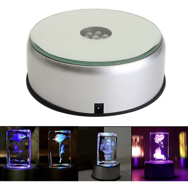 Konststaty Svängbar Stativ 3D LED Display Stativ Graverad Etchad Kristallbas-Silver 10x3.5cm, 1 st