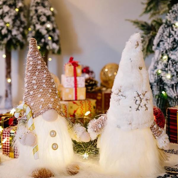 2x Juldekoration Elf Gnome Svenska Tomten Jultomte med LED