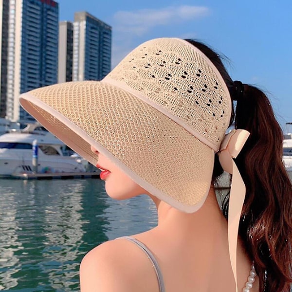 Sommer Dame Fold Fashion Bow-Knot Gress Vev Solhatt Hatte Utendørs Hat