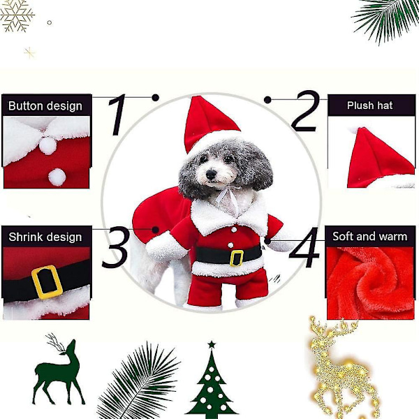 Jultomte hund och katt kostym, jul husdjurskläder, jul husdjurskläder med tomteluva（S）