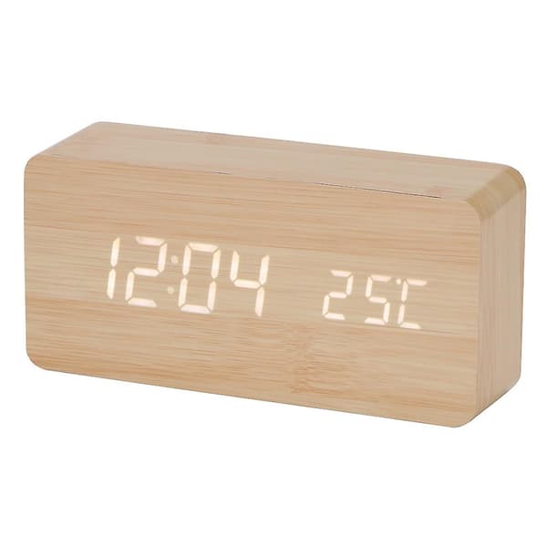 Rektangulär USB/AAA Dubbel Visning LED Trä Digital Väckarklocka (Rektangel+Bambu Trä)