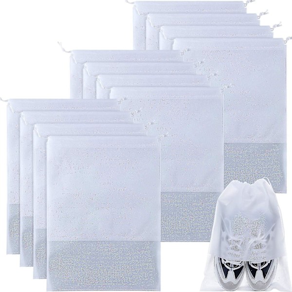 12 stycken reseskosäckar i non-woven-tyg, bärbar skopåse med transparent fönster