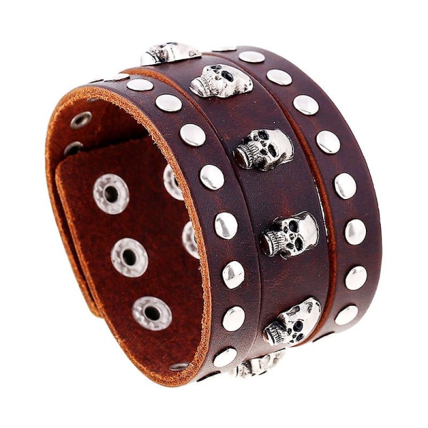 Unisex Gothic Punk Rock Style Skull Rivet Adjustable Wide Leather Wristband Cuff Wrap Bracelet Bangle, Fits 7.5" - 8.7" Wrist