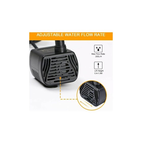 Nedsänkbar vattenpump Akvariepump Justerbar 200LPH 3W Extra tyst Catit USB-pump för damm fisk tank fontän fisk tank 1,4 m kabel CHAM