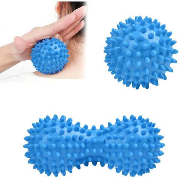 2-delt pigget massageboldsæt, dybdegående massage og myofascial release-værktøj, inklusive hård tennisbold og pigget massagebold (blå)