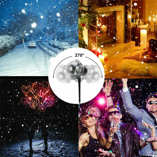 Snöfall LED-projektorljus roterande fjärrkontrollljus vattentät landskap snöflinga fest dekorativ belysning
