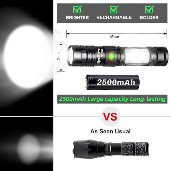 Fackla Led ficklampa Usb uppladdningsbar kraftfull militär Cob lampa bärbar zoomable fackla för Auto Ga