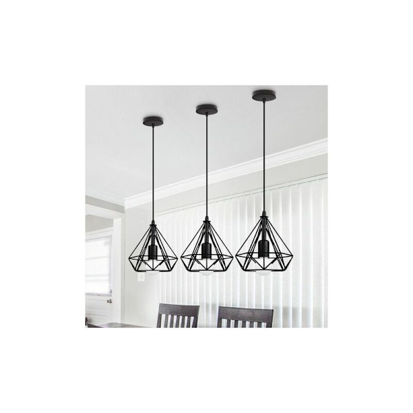 Cham Metal Retro Pendellampor Industriell Kandelaber Nordisk Stil Lampskärm Diamantlock E27 Svart