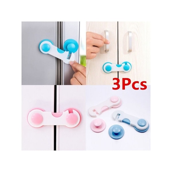 3-pack barnsäkerhetslås - Lätt att installera (ingen borrning krävs) Barnsäkerhetslås för dörrlåda Ugn Toalettstol Kylskåp - Barnsäkerhetslås - 3-pack (Blå)
