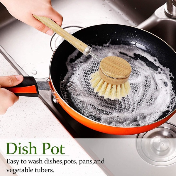 Naturlig trebambus oppvaskbørste, oppvaskmaskin for rengjøring av kjøkkenutstyr