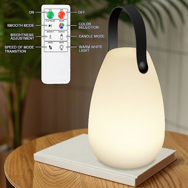 Bärbar dimbar utomhusbordslampa, Rgb bordslampa trådlös 8 färger med fjärrkontroll (rund)
