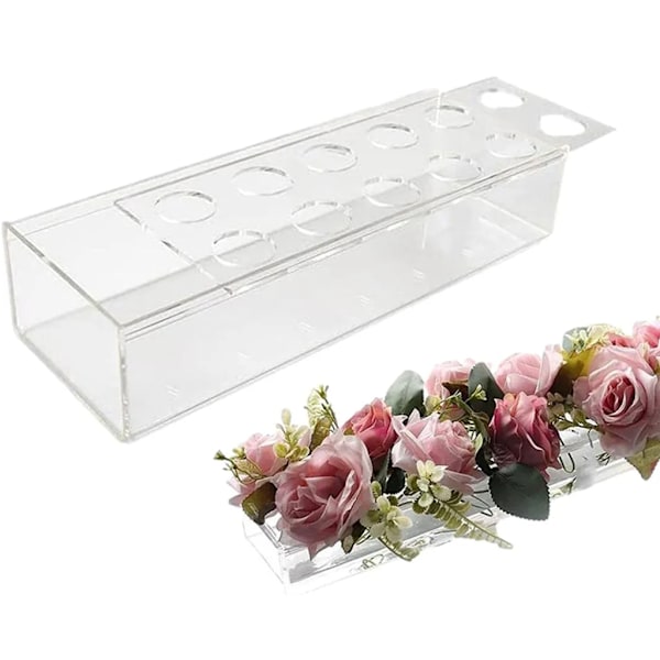 30cm 12-håls akrylvas, rektangulär transparent bordsdekoration