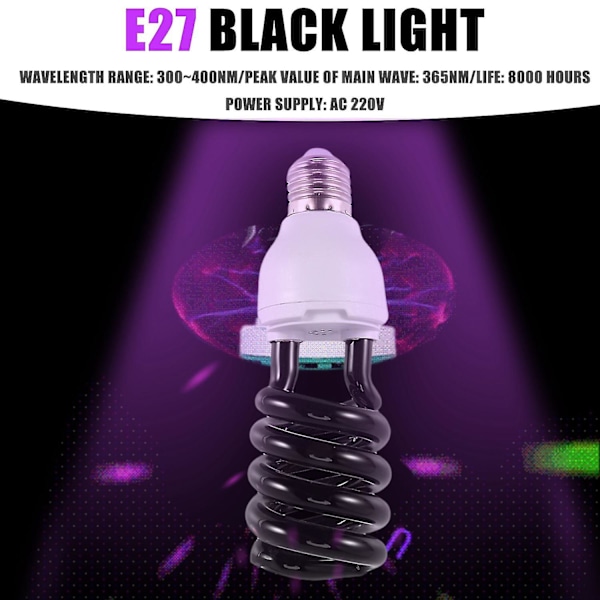 E27 40w UV Ultraviolet Fluorescerende Sortlys CFL Pære Lampe 220v Form: Spiral Watt Spænding (Sortlys)