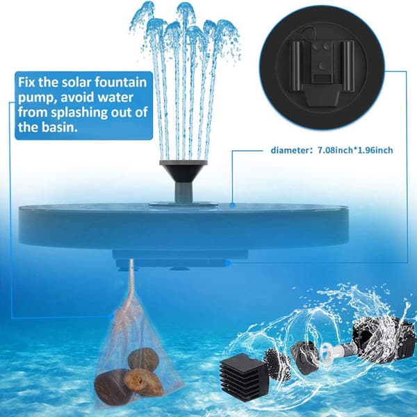 Solcellsfontän, uppgraderad version 3w solfågelbadsfontän Utan batteri