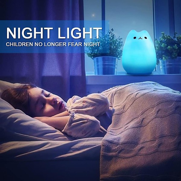 Nattlampa barn, silikon LED sänglampa med 7 belysning touch