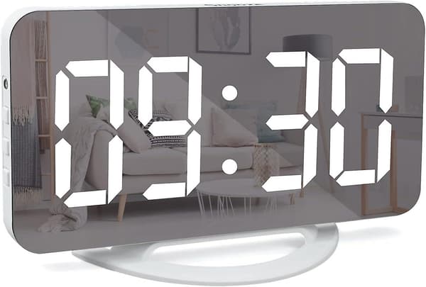 Digital Klokker Sengeside, LED Speiloverflate Vekkerklokke Sengeside med Lys