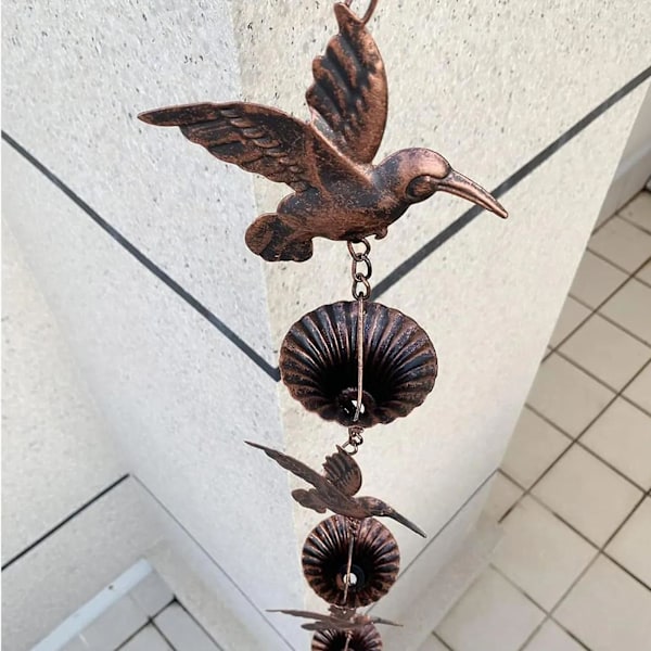 Kolibris regnkedja prydnad antik metall för hus takränna hem brun（Medium，brun）
