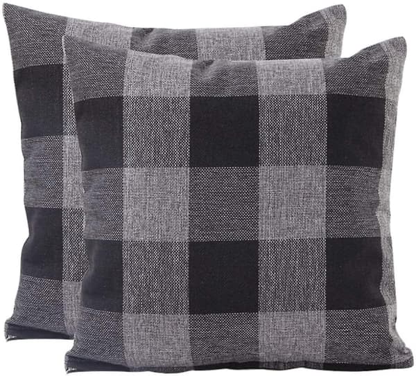 Check Linen Pudebetræk, Hjem Sofa Bil Dekorative Pudebetræk 5050cm, Sæt af 2, Sort