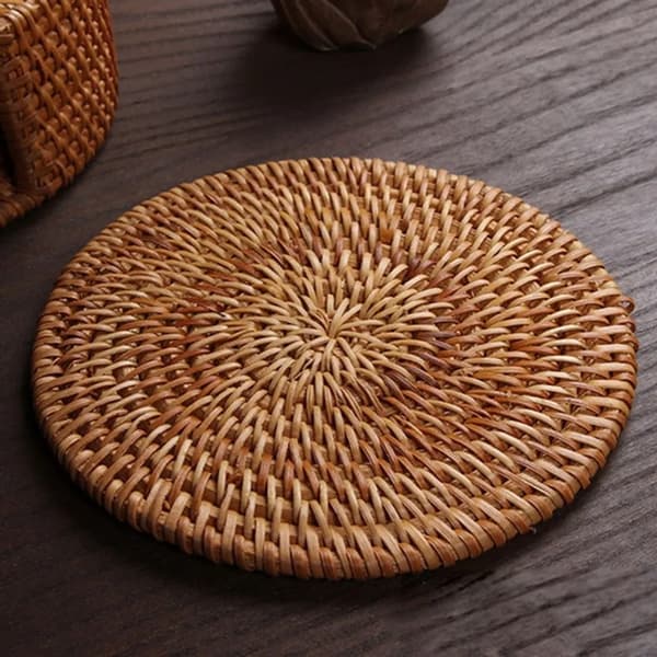 Förpackning med 6 rottingunderlägg med förvaringskorg, 10 cm diameter
