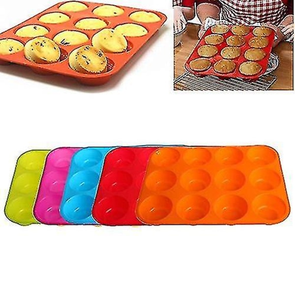 12 kopper cupcake kageforme muffinbakke, silikone, blå, 11,61 x 8,66 x 1,18 cm