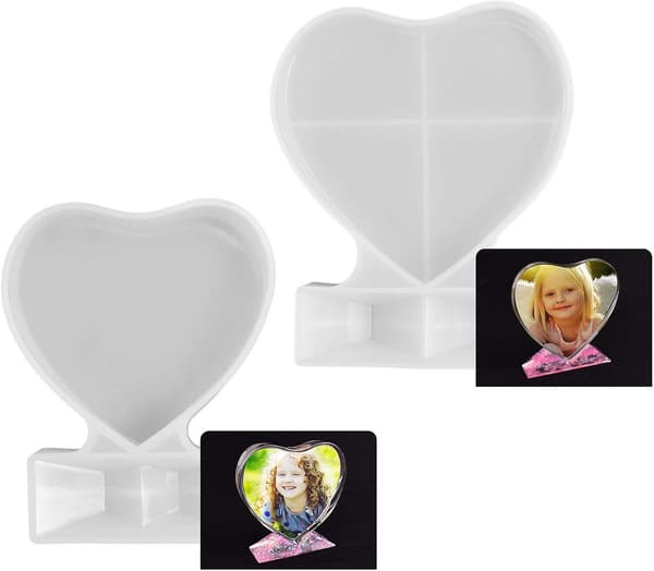 2 stk. Billedrammeform Billede Silikon Hjerteform Krystalharpiksform + 12
