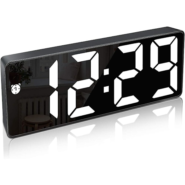 Digital väckarklocka, stor LED-display, spegelklocka med snooze-funktion och brig