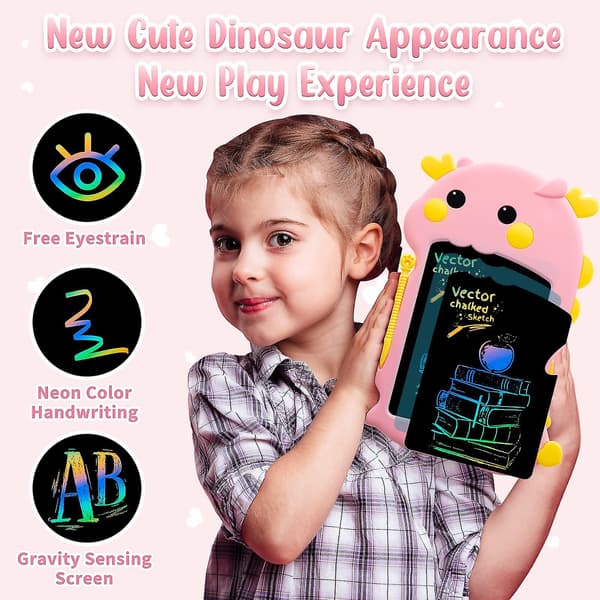 Barn LCD-ritplatta Dinosaurieteckningsbräda Klotter Doodle Pad Barnleksakspresenter (Rosa)