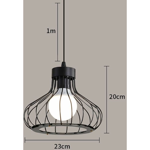 Retro industriell hängande lampa, vintage taklampa i metallbur, 23 cm svart, E27-sockel