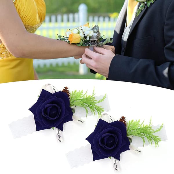 Handledsblommor för bröllop - 2 st brudtärnas sidenhandledsblommor bröllopsceremoni dekoration (blå)