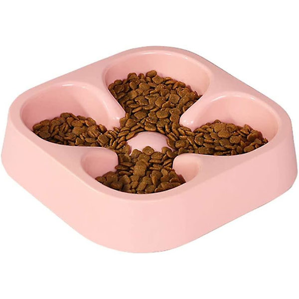 Halkskyddad labyrintformad djurskål, Anti Glutton-skål för hundkatt, Anti Bloat Slow Feeding Bowl, rosa